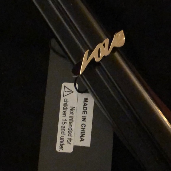 All Saints Polished Gold Tone Love Script Ring Size 8 NWT & Dust Bag - Picture 13 of 16